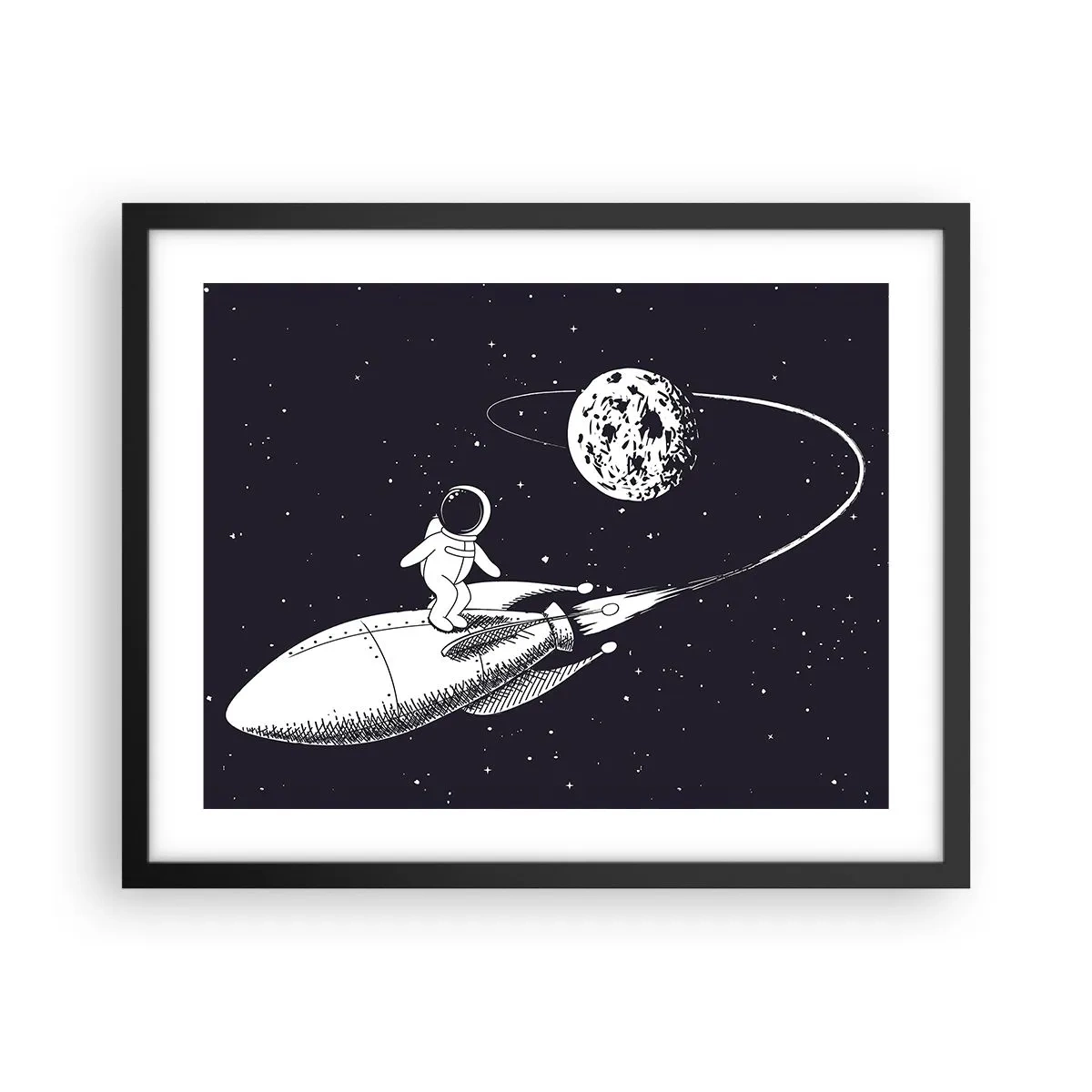 Affiche dans un cadre noir - Poster - Surfeur de l'espace - 50x40 cm