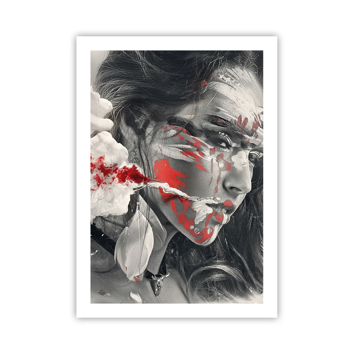 Affiche - Poster - Portrait artistique avec un accent rouge - 50x70cm - Dans les fumées de l'absurde - Décoration murale moderne pour le salon et la chambre ARTTOR