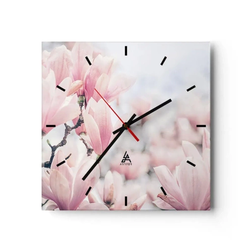 Horloge murale - Pendule murale - Fleurs de magnolia subtiles aux délicates nuances roses - 30x30cm - Idéal de la subtilité - Décoration murale moderne pour le salon et la chambre ARTTOR