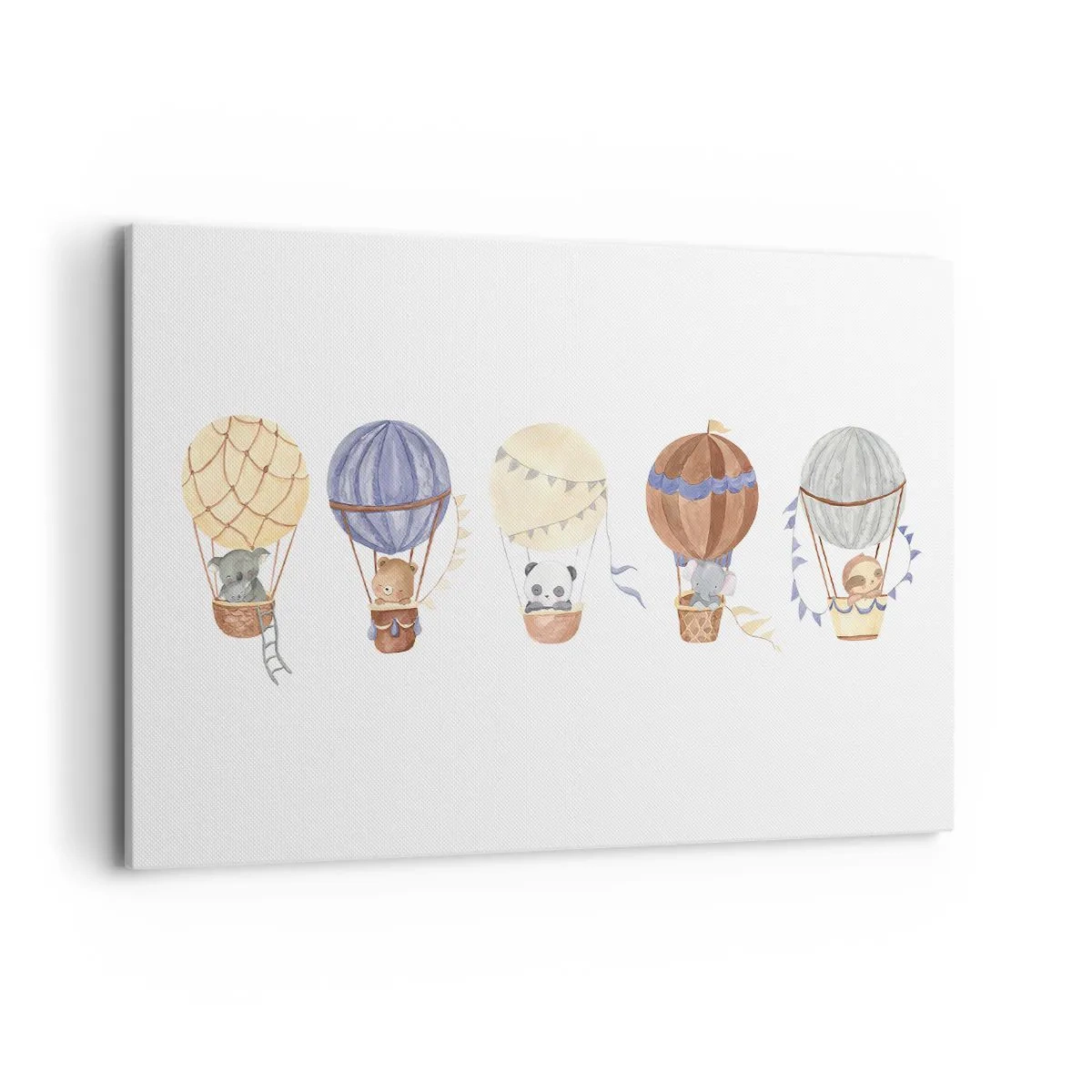 Impression sur toile - Image sur toile - Animaux mignons dans des ballons sur fond blanc - 120x80cm - Compagnons de voyage - Décoration murale moderne pour le salon et la chambre ARTTOR