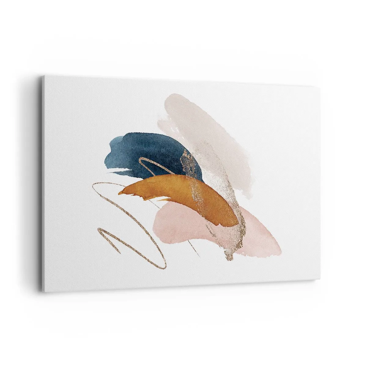 Impression sur toile - Image sur toile - Traits abstraits aux couleurs pastel avec des accents dorés - 120x80cm - Composition ailée - Décoration murale moderne pour le salon et la chambre ARTTOR