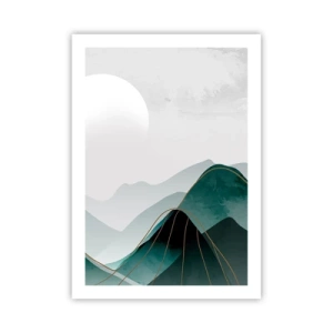 Affiche - Poster - Montagnes abstraites dans des tons de vert avec de l'or délicat - 50x70cm - En pleine majesté - Décoration murale moderne pour le salon et la chambre ARTTOR
