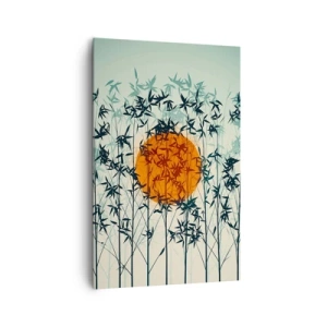 Impression sur toile - Image sur toile - Soleil orange parmi les branches de bambou - 80x120cm - Soleil japonnais - Décoration murale moderne pour le salon et la chambre ARTTOR