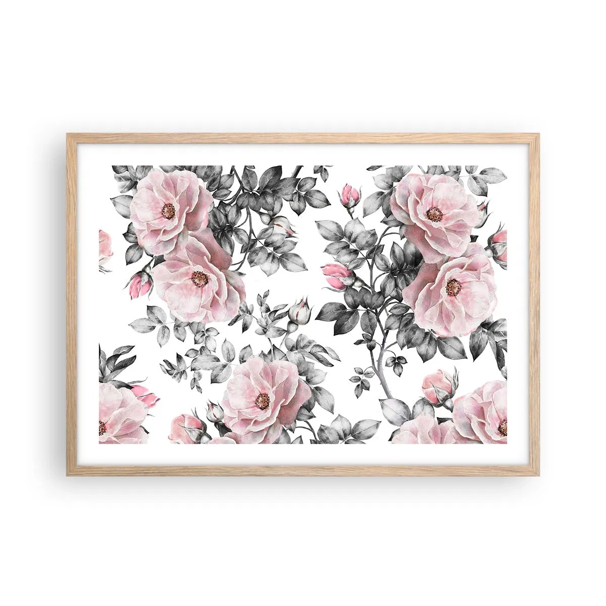Affiche dans un chêne clair - Poster - Se perdre dans les fleurs des roses - 70x50 cm
