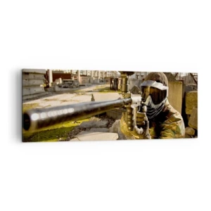 Impression sur toile - Image sur toile - Un joueur de paintball en tenue de camouflage visant un marqueur - 140x50cm - Et vous pouvez devenir un héros - Décoration murale moderne pour le salon et la chambre ARTTOR