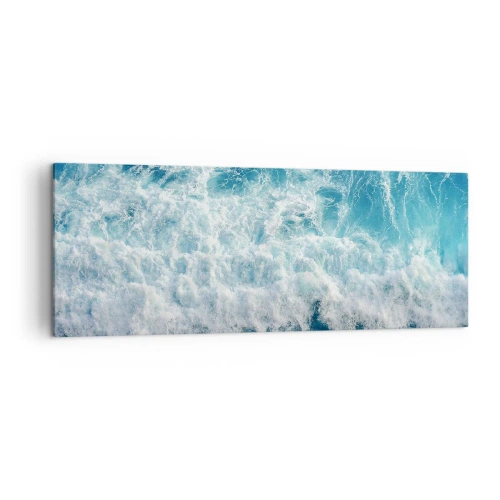 Impression sur toile - Image sur toile - Vagues océaniques dynamiques dans des tons de bleu - 140x50cm - Joyeusement et en sautant - Décoration murale moderne pour le salon et la chambre ARTTOR