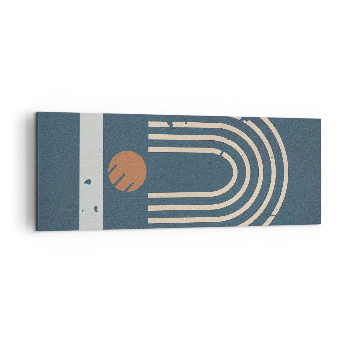 Impression sur toile - Image sur toile - Motif géométrique dans les tons bleu marine, beige et orange sur fond sombre - 140x50cm - Géométrie sur la grenade - Décoration murale moderne pour le salon et la chambre ARTTOR