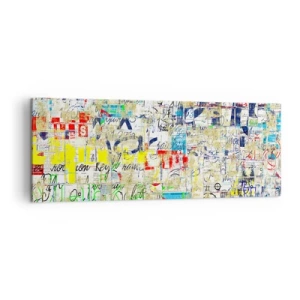 Impression sur toile - Image sur toile - Graffiti abstrait avec inscriptions et motifs colorés - 140x50cm - Ca fait juste plaisir aux yeux - Décoration murale moderne pour le salon et la chambre ARTTOR