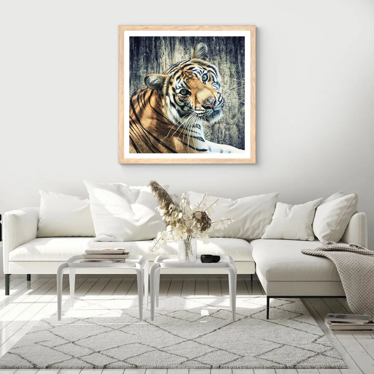 Affiche dans un chêne clair - Poster - Portrait dans les flots de lumière - 40x40 cm