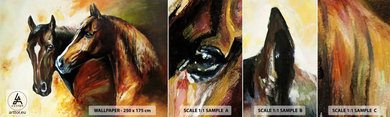 Échantillon de Papier Peint Autocollant Deluxe Sticker - Deux fois plus gracieux - Animaux, Les chevaux, Nature - 100x30 cm