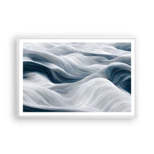 Affiche dans un cadre blanc - Poster - Vagues blanches et bleues - 91x61 cm