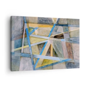 Impression sur toile - Image sur toile - Composition géométrique avec des lignes claires et bleues - 70x50cm - Tout droit ou en diagonale ? - Décoration murale moderne pour le salon et la chambre ARTTOR