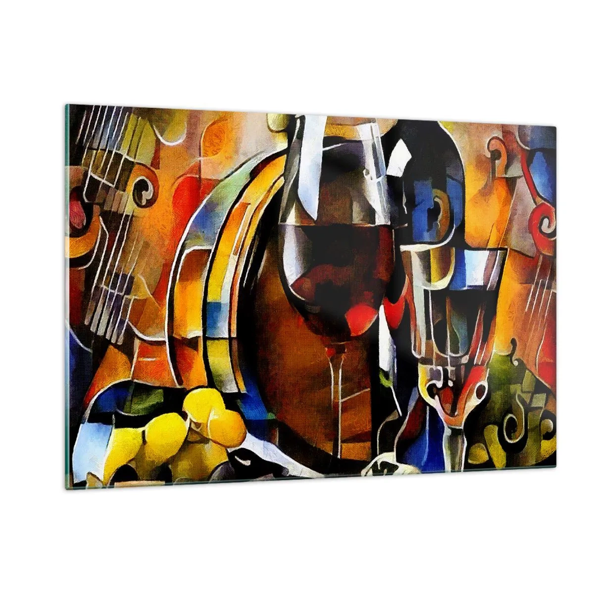 Impression sur verre - Image sur verre - Composition abstraite avec verres de vin et instruments - 120x80cm - Et le monde prend des couleurs - Décoration murale moderne pour le salon et la chambre ARTTOR