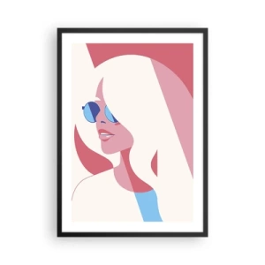 Affiche dans un cadre noir - Poster - Portrait stylisé d'une femme portant des lunettes de soleil - 50x70cm - C'était une blonde… - Décoration murale moderne pour le salon et la chambre ARTTOR