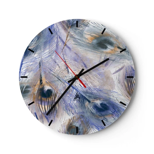 Horloge murale - Pendule murale - Une composition inspirée des plumes de paon dans un style artistique - 30x30cm - Composition de paon - Décoration murale moderne pour le salon, la cuisine et la chambre ARTTOR