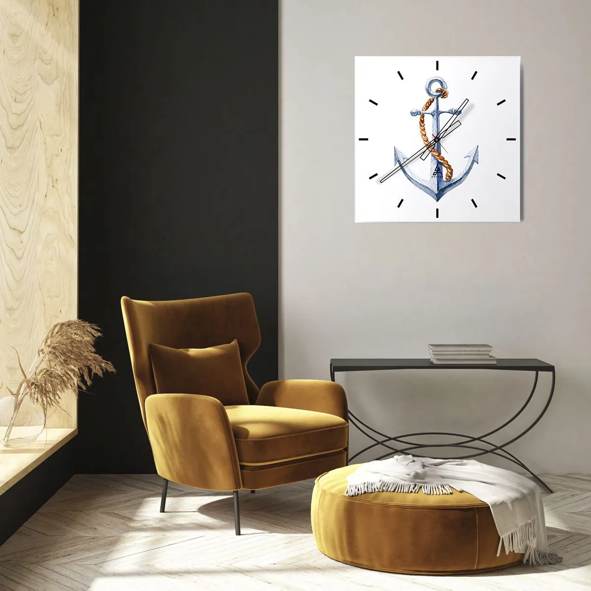 Horloge murale - Pendule murale - Ancre avec corde dans un style aquarelle - 30x30cm - Ah l'aventure ! - Décoration murale moderne pour le salon et la chambre ARTTOR