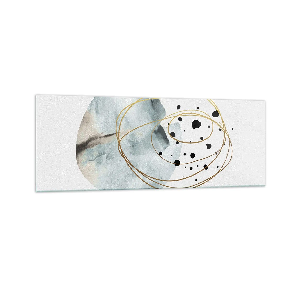 Impression sur verre - Image sur verre - Abstraction minimaliste avec un motif géométrique et des lignes dorées - 140x50cm - Emmêlement de l'espace - Décoration murale moderne pour le salon et la chambre ARTTOR