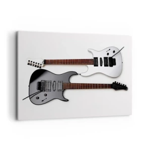 Impression sur toile - Image sur toile - Deux guitares électriques en noir et blanc sur fond clair. - 120x80cm - Harmonie des formes - Décoration murale moderne pour le salon et la chambre ARTTOR