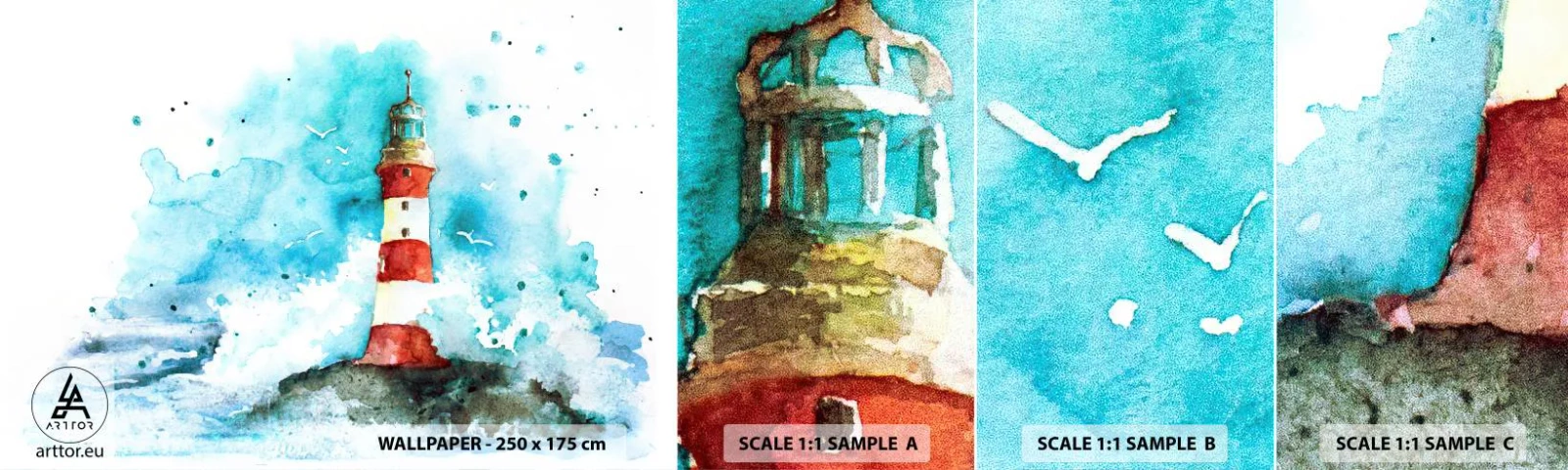 Échantillon De Papier Peint Standard Eco - Unité des éléments - Phare, Paysage, Graphique - 100x30 cm