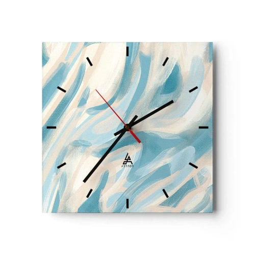 Horloge murale - Pendule murale - Des stries bleues abstraites sur un fond clair - 30x30cm - Brise printanière - Décoration murale moderne pour le salon et la chambre ARTTOR