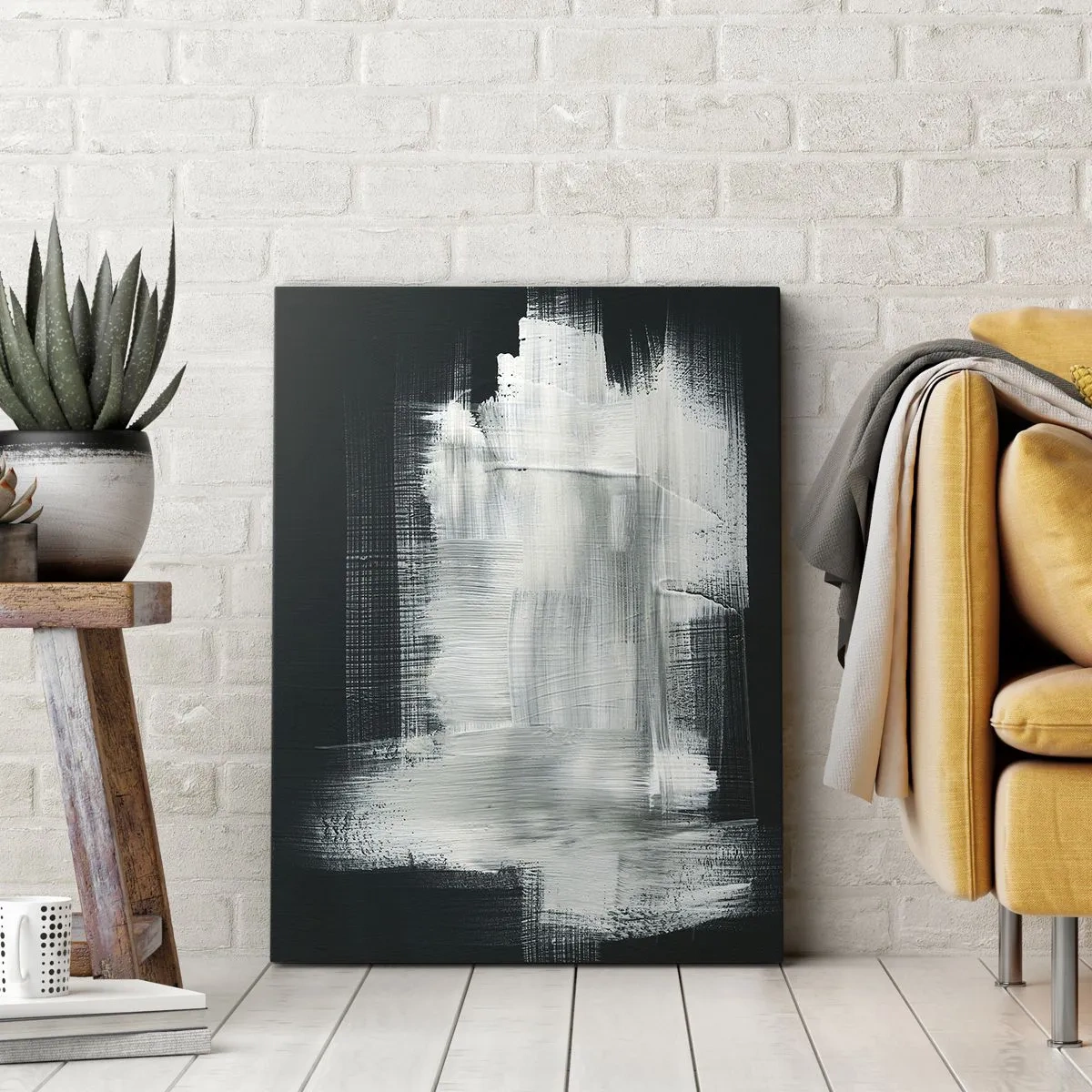 Impression sur toile - Image sur toile - Traits abstraits blancs sur fond sombre - 80x120cm - Tissé à la verticale et à l'horizontale - Décoration murale moderne pour le salon et la chambre ARTTOR