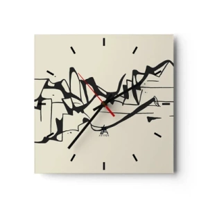 Horloge murale - Pendule murale - Dessin abstrait de montagnes en noir et blanc - 30x30cm - Peut-être un paysage - Décoration murale moderne pour le salon et la chambre ARTTOR