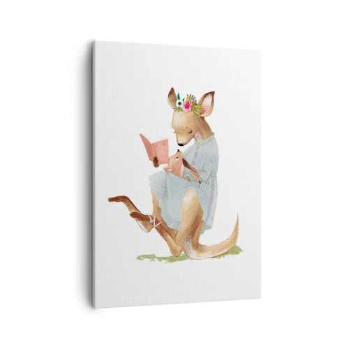 Impression sur toile - Image sur toile - Kanga lisant un livre avec un bébé - 50x70cm - Lis-moi maman - Décoration murale moderne pour le salon et la chambre ARTTOR