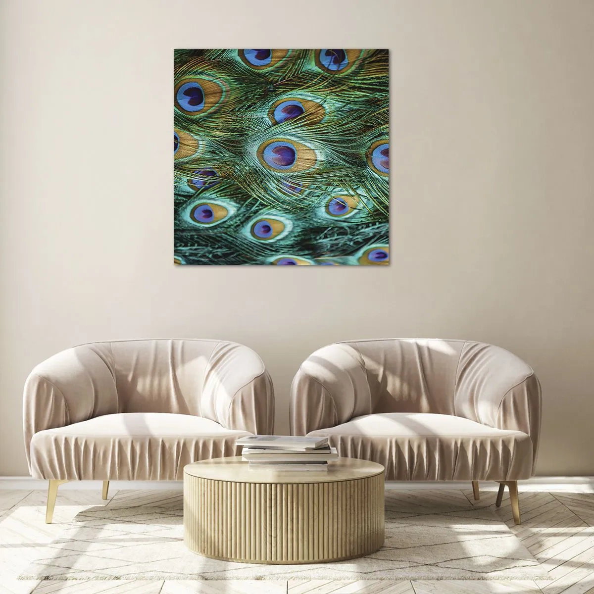 Impression sur verre - Image sur verre - Un regard de paon - 60x60 cm