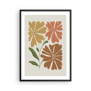 Affiche dans un cadre noir - Poster - Fleurs minimalistes aux tons chauds - 50x70cm - Nature et géométrie - Décoration murale moderne pour le salon et la chambre ARTTOR