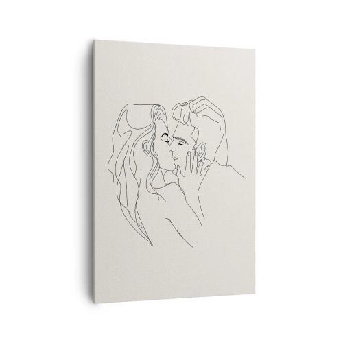 Impression sur toile - Image sur toile - Une illustration minimaliste d'un couple dans une étreinte amoureuse - 70x100cm - Enlacé de sentiment - Décoration murale moderne pour le salon et la chambre ARTTOR