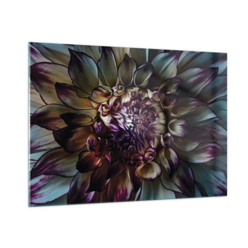 Impression sur verre - Image sur verre - Gros plan d'une fleur dans une palette de couleurs sombres - 100x70cm - L'apogée de la jeunesse - Décoration murale moderne pour le salon et la chambre ARTTOR