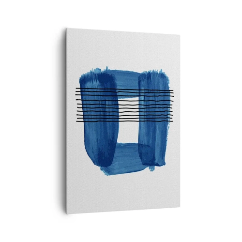 Impression sur toile - Image sur toile - Motif abstrait dans des tons de bleu avec des lignes noires - 70x100cm - Composition noire-bleue - Décoration murale moderne pour le salon et la chambre ARTTOR