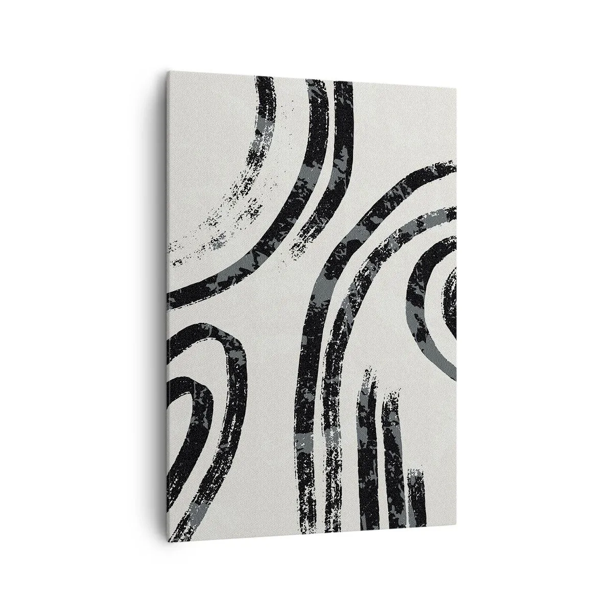 Impression sur toile - Image sur toile - Lignes abstraites noires et blanches sur fond clair - 70x100cm - À moitié arrêté - Décoration murale moderne pour le salon et la chambre ARTTOR