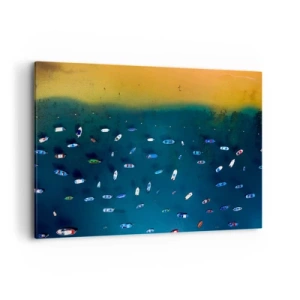 Impression sur toile - Image sur toile - Vue aérienne de bateaux sur l'eau et d'un rivage sablonneux - 120x80cm - Jeu de vacances - Décoration murale moderne pour le salon et la chambre ARTTOR