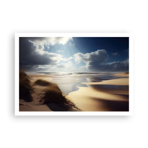 Affiche - Poster - Une plage sauvage avec des dunes et un ciel bleu - 100x70cm - Plage, plage sauvage - Décoration murale moderne pour le salon et la chambre ARTTOR