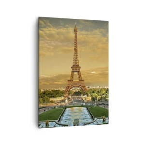 Impression sur toile - Image sur toile - La Tour Eiffel à Paris au coucher du soleil - 50x70cm - La reine de Paris - Décoration murale moderne pour le salon et la chambre ARTTOR