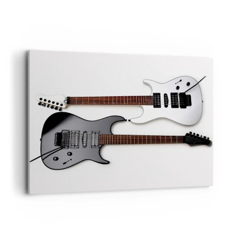 Impression sur toile - Image sur toile - Deux guitares électriques en noir et blanc sur fond clair. - 100x70cm - Harmonie des formes - Décoration murale moderne pour le salon et la chambre ARTTOR