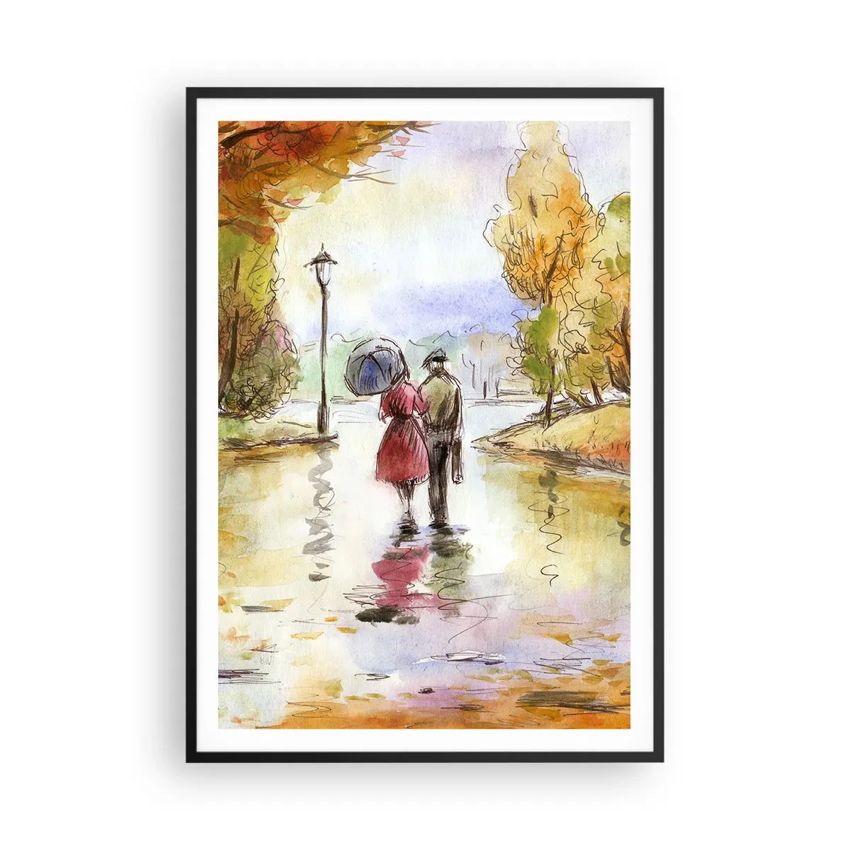 Affiche dans un cadre noir - Poster - Automne romantique dans le parc - 70x100 cm
