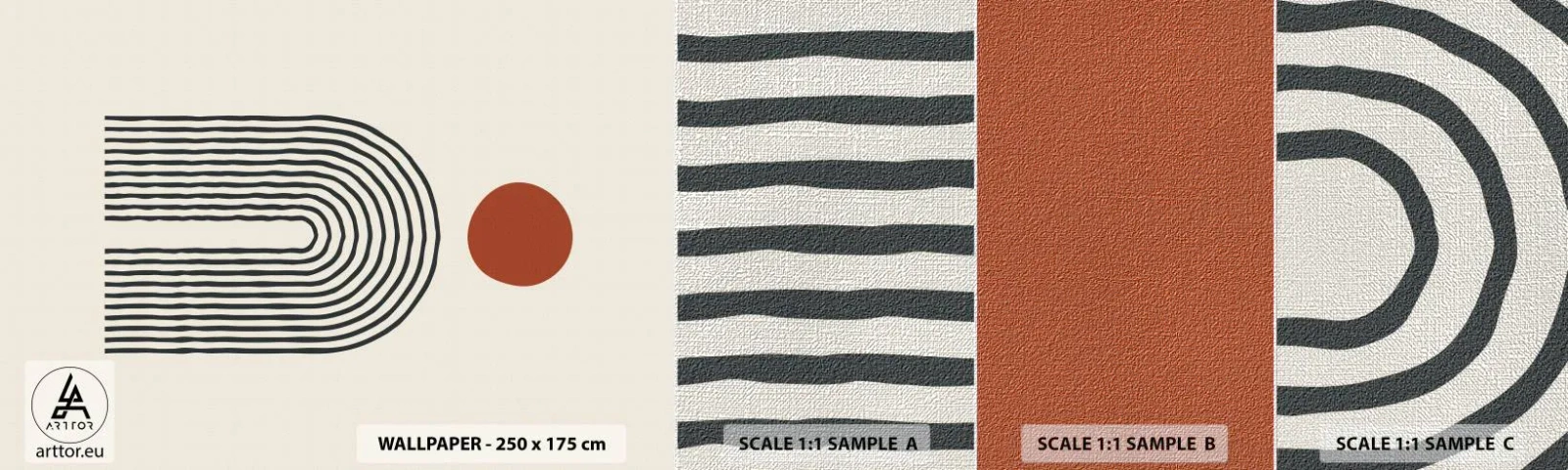 Échantillon de Papier Peint Premium Canvas - Le magnétisme des formes et des couleurs - Abstraction, Graphique, Modèle moderne - 100x30 cm