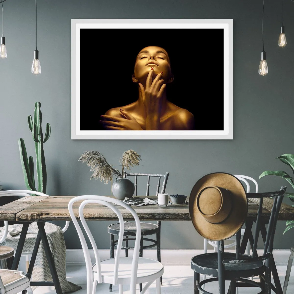 Affiche dans un cadre blanc - Poster - Comme de la soie dorée - 100x70 cm