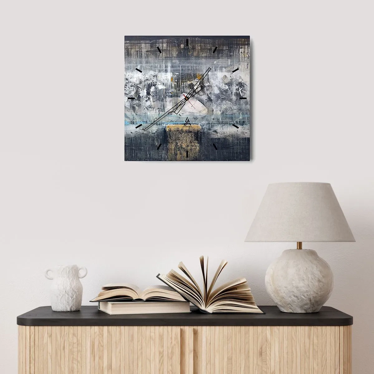 Horloge murale - Pendule murale - Composition abstraite aux tons froids - 30x30cm - Comme sur la glace, comme après décembre - Décoration murale moderne pour le salon et la chambre ARTTOR