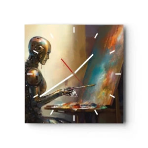 Horloge murale - Pendule murale - Un robot peignant sur une toile dans un style artistique - 30x30cm - L'art du futur - Décoration murale moderne pour le salon et la chambre ARTTOR