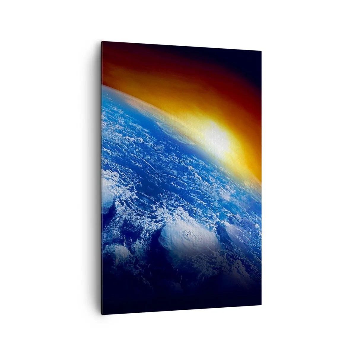 Impression sur toile - Image sur toile - Vue de la Terre depuis l'espace au coucher du soleil - 80x120cm - Lever de soleil sur la planète bleue - Décoration murale moderne pour le salon et la chambre ARTTOR