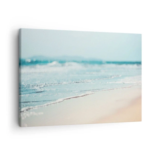 Impression sur toile - Image sur toile - Douces vagues de l'océan sur une plage de sable - 70x50cm - Chaleur et bruissement - Décoration murale moderne pour le salon et la chambre ARTTOR