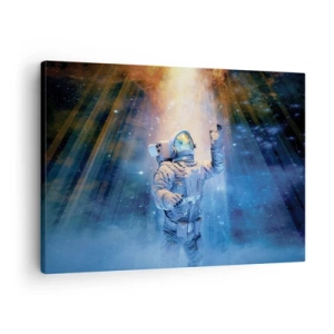 Impression sur toile - Image sur toile - Un astronaute à la lumière d'une explosion cosmique pleine d'étoiles - 70x50cm - Enfin arrivé - Décoration murale moderne pour le salon et la chambre ARTTOR