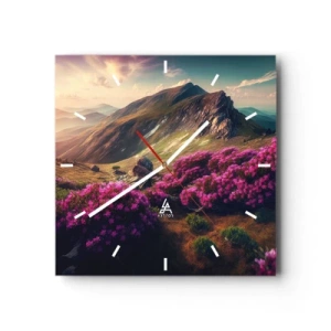 Horloge murale - Pendule murale - Paysage de montagne avec des rhododendrons en fleurs - 30x30cm - L'été à la montagne - Décoration murale moderne pour le salon et la chambre ARTTOR