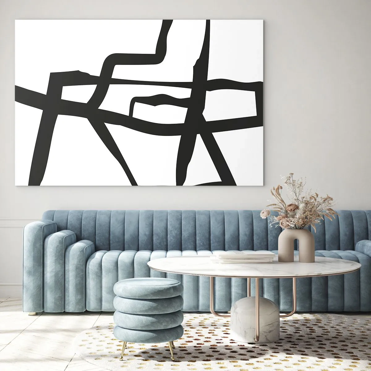 Impression sur verre - Image sur verre - Une structure abstraite en noir et blanc ressemblant à un plan urbain. - 100x70cm - Conception noir et blanc - Décoration murale moderne pour le salon et la chambre ARTTOR