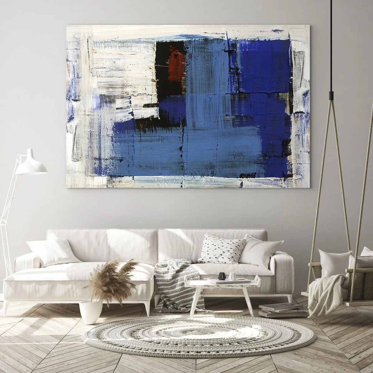 Impression sur verre - Image sur verre - Une composition abstraite avec une couleur bleue dominante. - 120x80cm - Secret de bleu - Décoration murale moderne pour le salon et la chambre ARTTOR