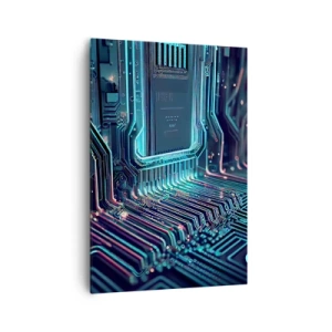 Impression sur toile - Image sur toile - Circuit imprimé technologique avec pistes lumineuses - 70x100cm - Je pense comme ça… - Décoration murale moderne pour le salon et la chambre ARTTOR