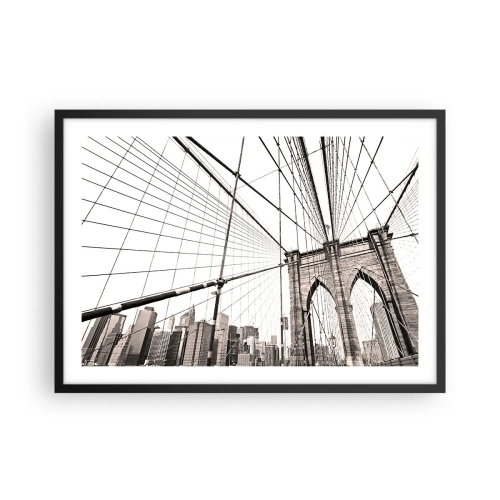Affiche dans un cadre noir - Poster - Le pont de Brooklyn en monochrome - 70x50cm - Cathédrale New Yorkaise - Décoration murale moderne pour le salon et la chambre ARTTOR